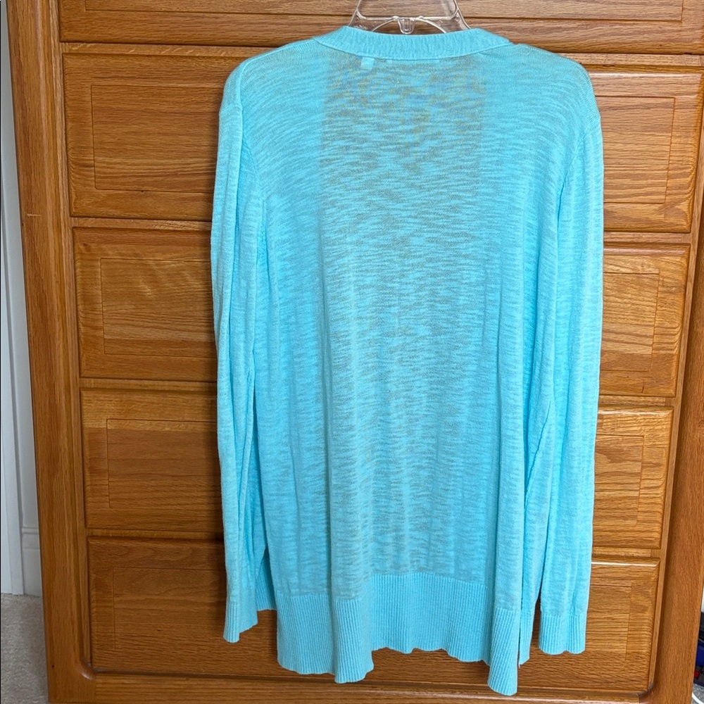 Cyrus Open-Front Long Cardigan in Aquarius Blue Size XL - Picture 2 of 4